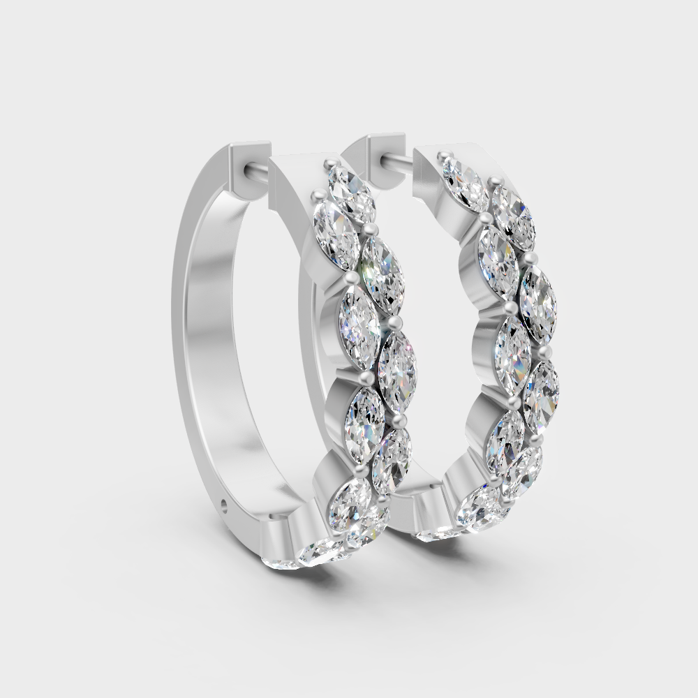 Premium 950 platinum hoop earrings with GLI-certified marquise-cut lab diamonds